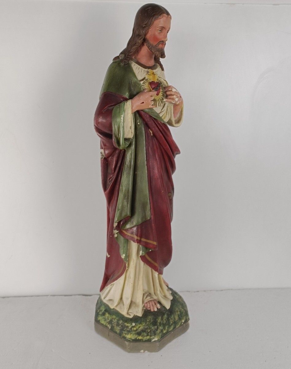 photo furniture Large Neo Gothic Statue Jesus Christ Holy Sacred Heart Plaster Antique