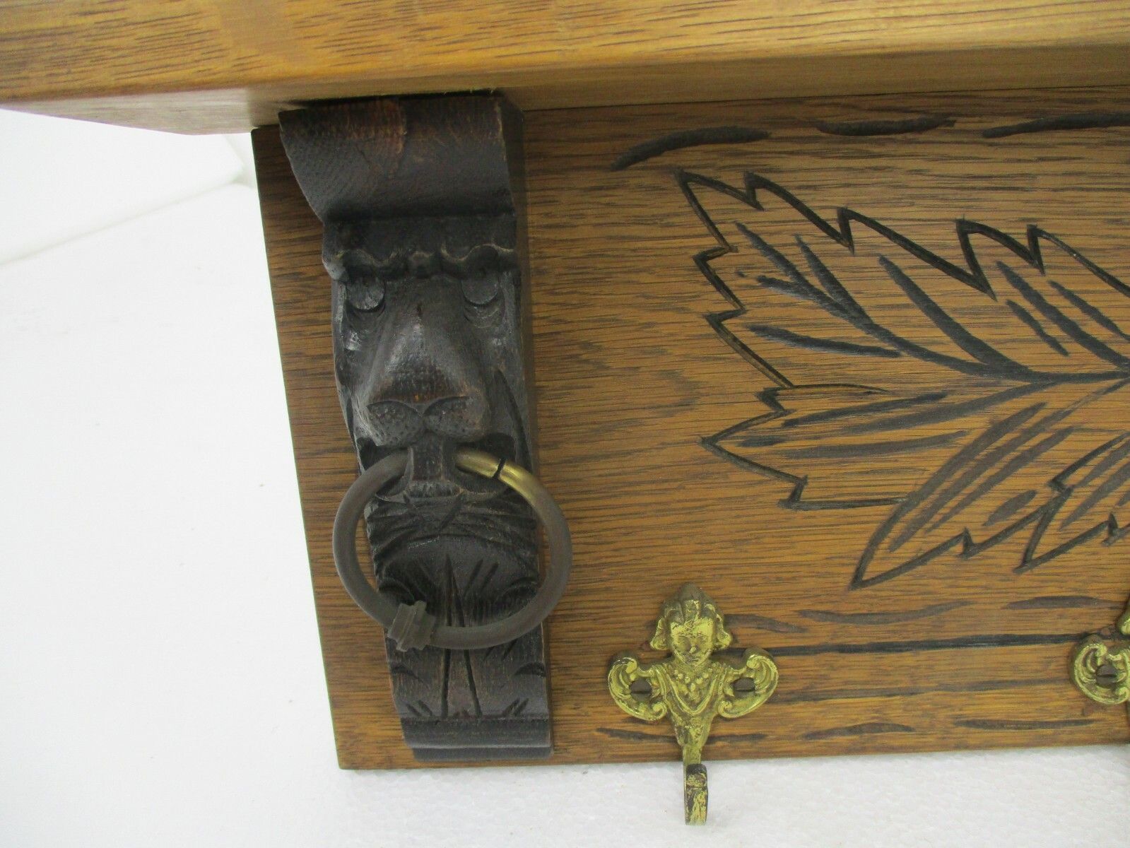Hand Carved Wood  Wall Shelf Coat Hat Kitchen Rack Lion Heads Two Toned Gorgeous photo 278.0
