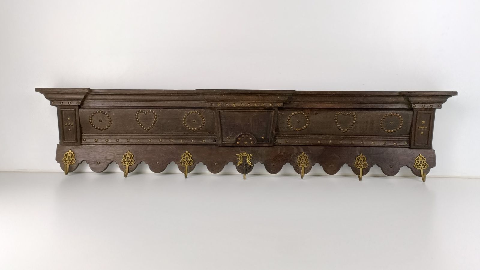Magnificent Antique Carved Wood Coat Hat Rack Ornate Etched Hand Carved Wood Hob photo furniture
