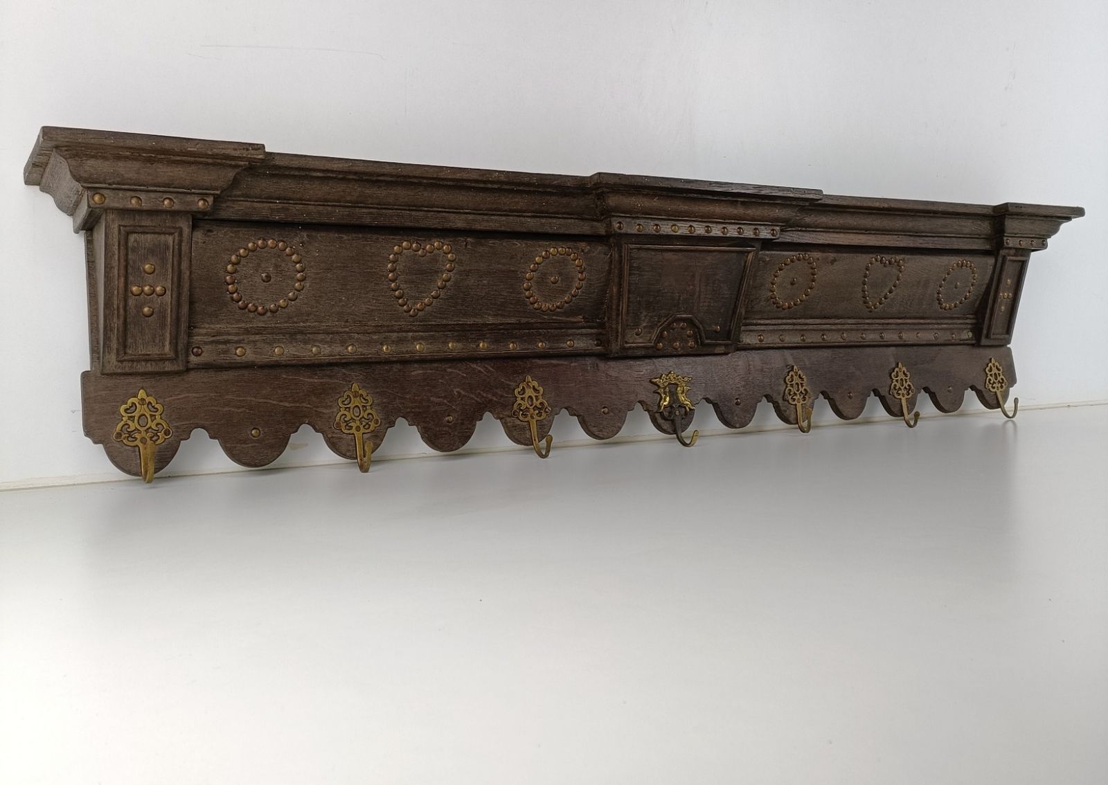 Magnificent Antique Carved Wood Coat Hat Rack Ornate Etched Hand Carved Wood Hob photo Furniture