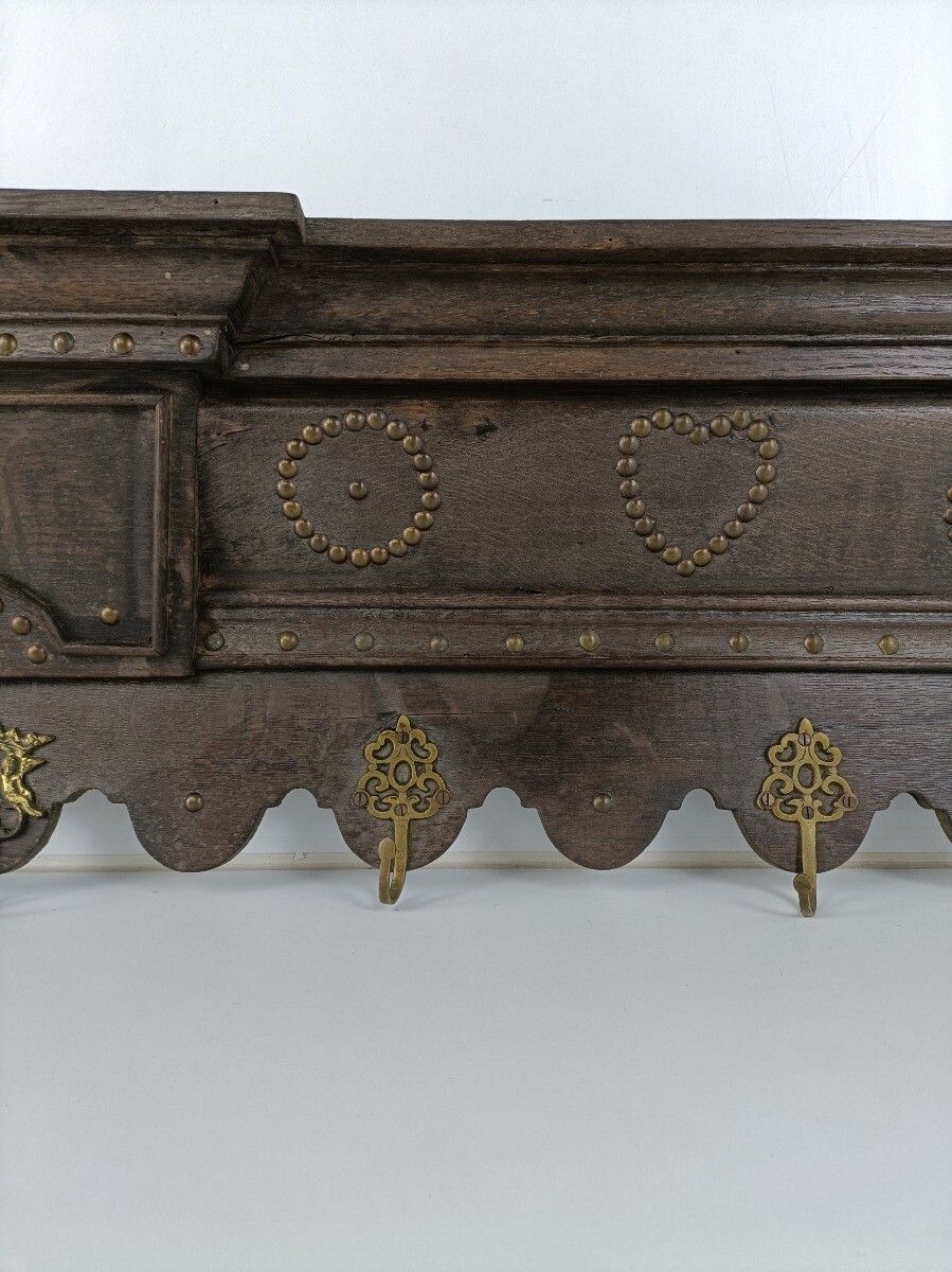 Magnificent Antique Carved Wood Coat Hat Rack Ornate Etched Hand Carved Wood Hob photo vintage