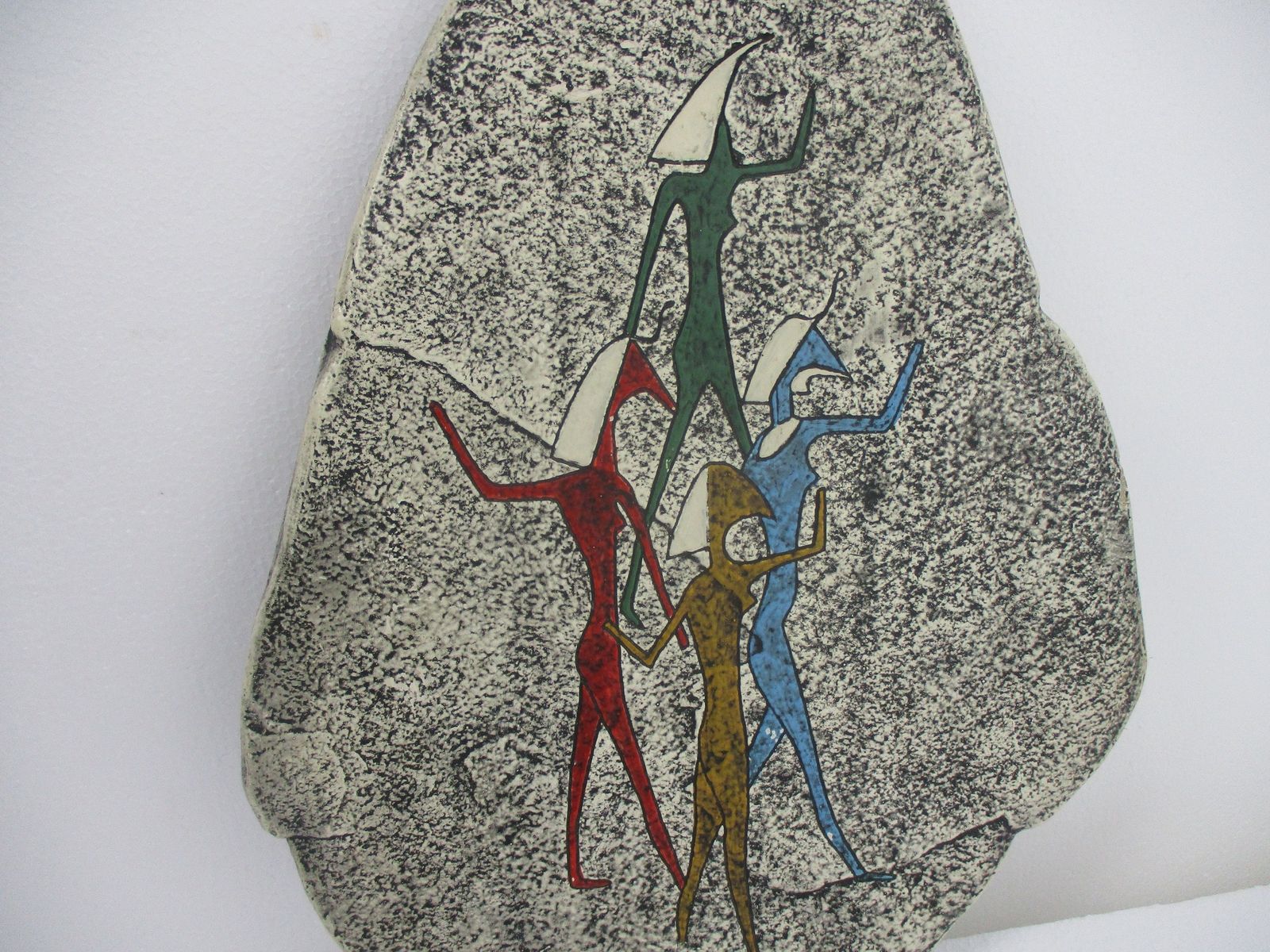 Egyptian Wall Hanging Stoneware Cave Painting Masked Priestesses Holy Ibis photo for sale