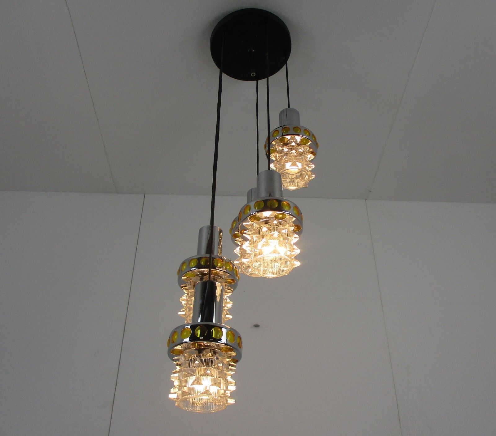 Raak Modern Mid Century Chandelier  Modernist Cascade 5 Lights Shades Glass photo for sale