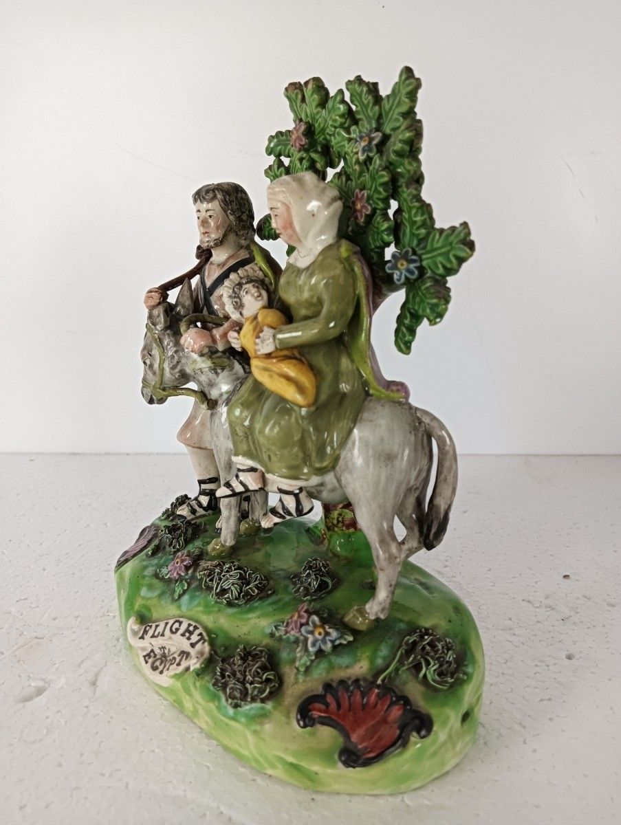 Flight To Egypt Pearlware Bocage Figurine Walton  Staffordshire Pottery Antique photo Home Decor