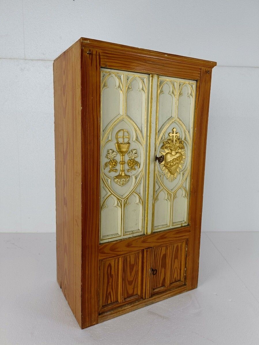 Wooden Antique Tabernacle Cabinet Church Tabernaculum Hand Carved Htf photo furniture