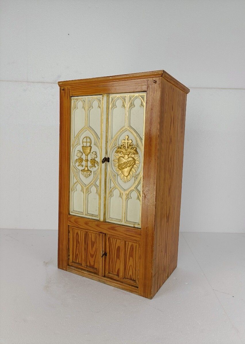 Wooden Antique Tabernacle Cabinet Church Tabernaculum Hand Carved Htf photo Furniture