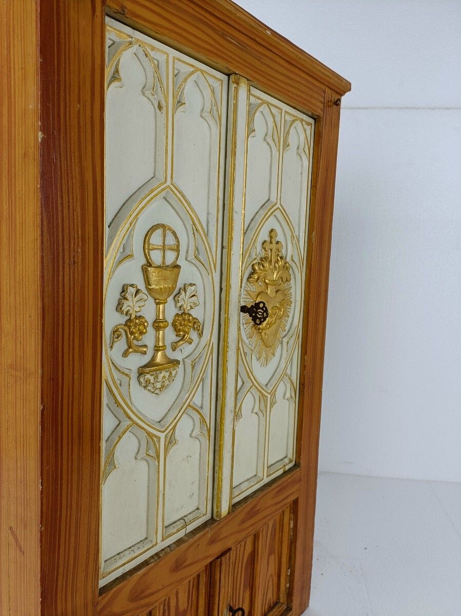 Wooden Antique Tabernacle Cabinet Church Tabernaculum Hand Carved Htf photo vinterior