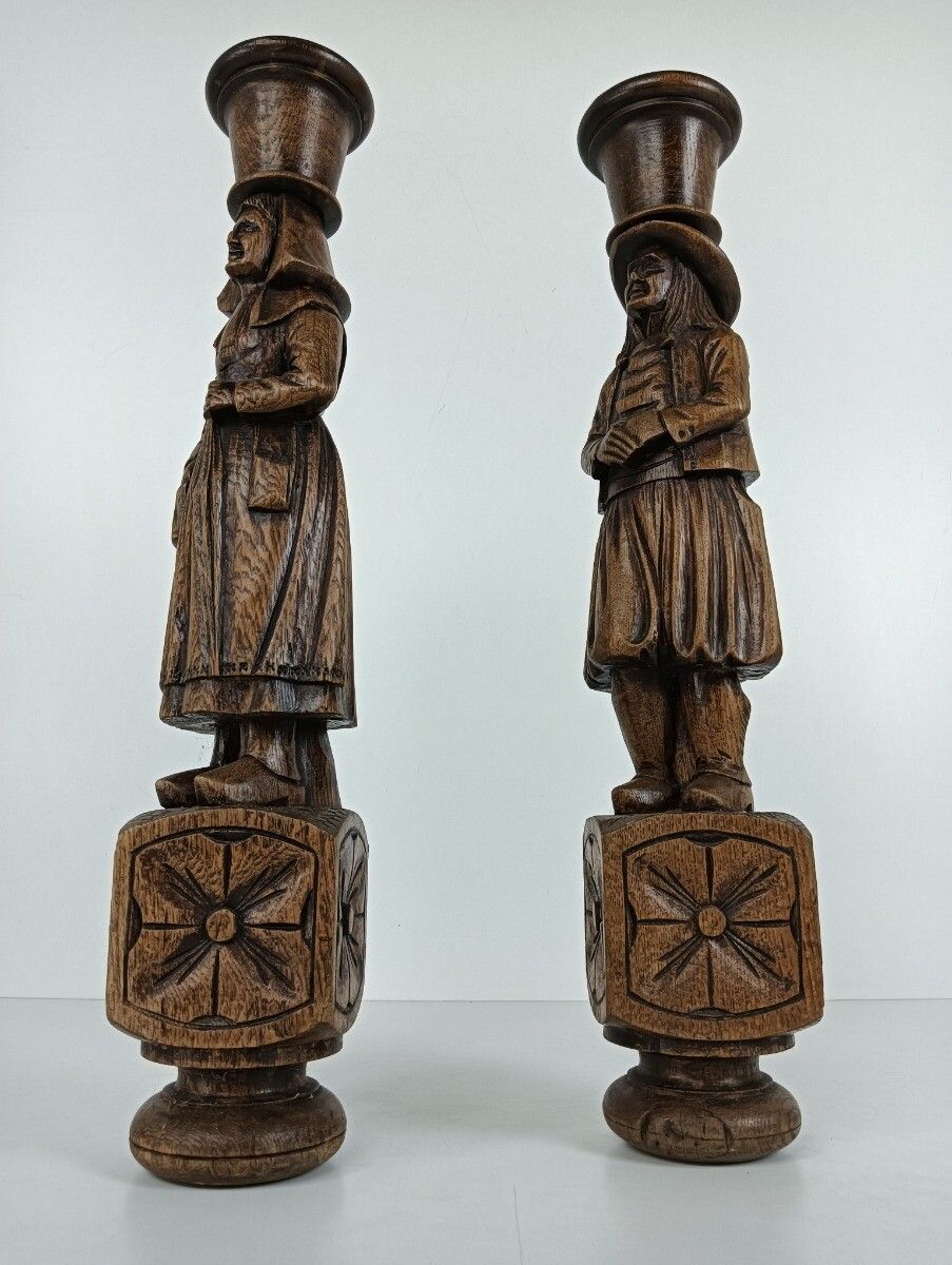 Home Decor Large Antique Hand Carved Wooden Trims Breton Figures Couple France Reclaimed Ar photo