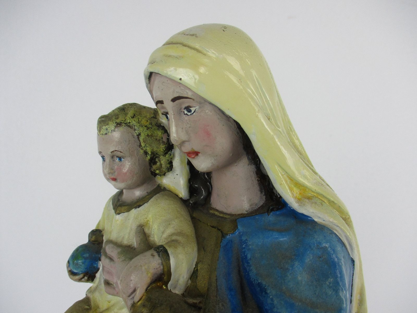 Virgin Mary Madonna Infant Child Plaster Statue Tenderness Plaster Polychrome 16 photo vinterior