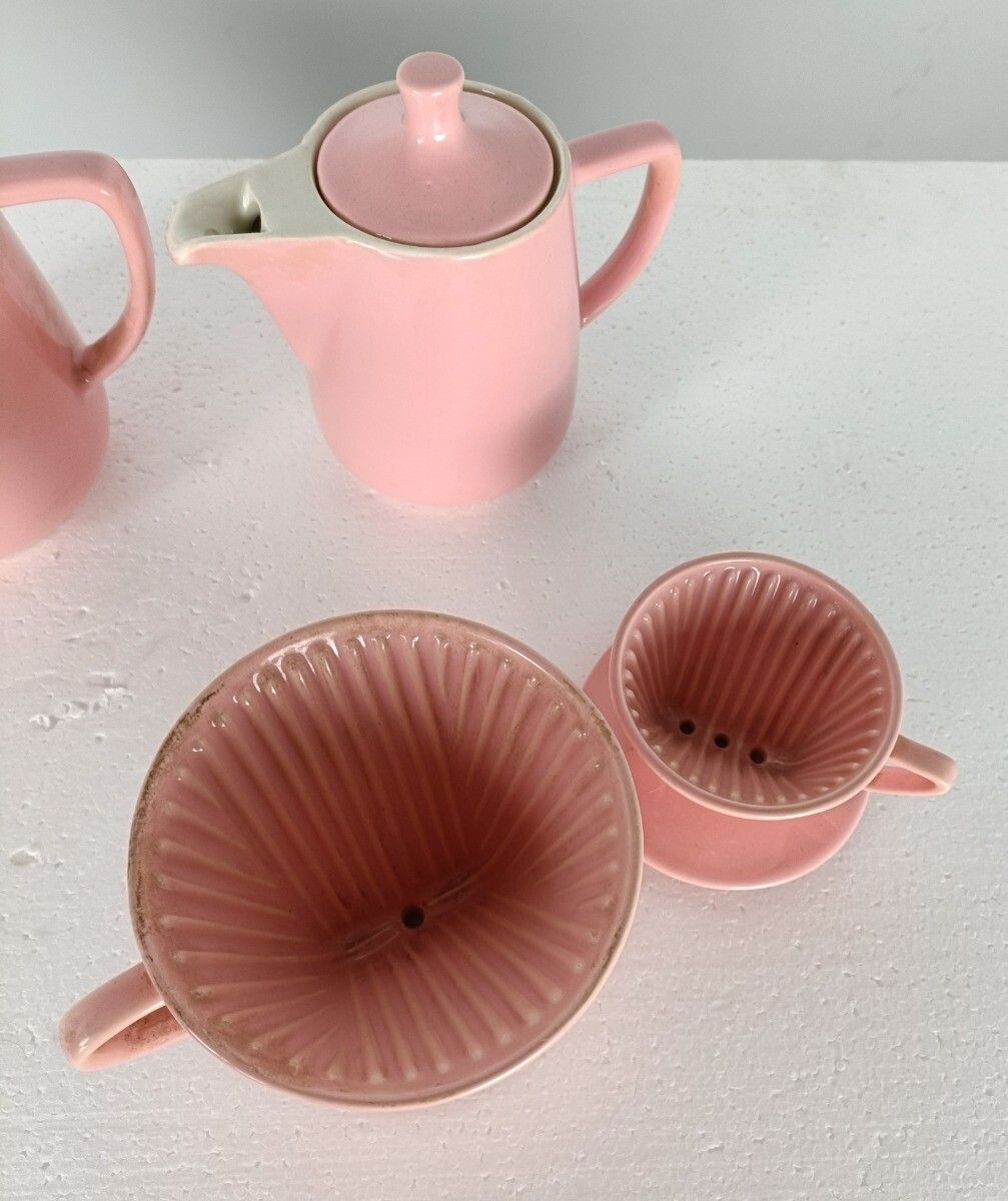 Set Antique Pink Porcelain Melitta Art Deco Teapot Coffee Pot Filters photo furniture