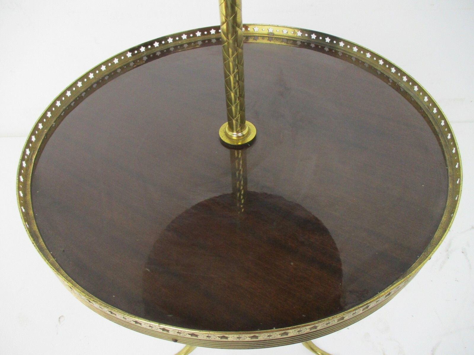 Pedestal Two Tier Cake Stand Vintage Hollywood Regency Style Veneer Brass Htf photo buy