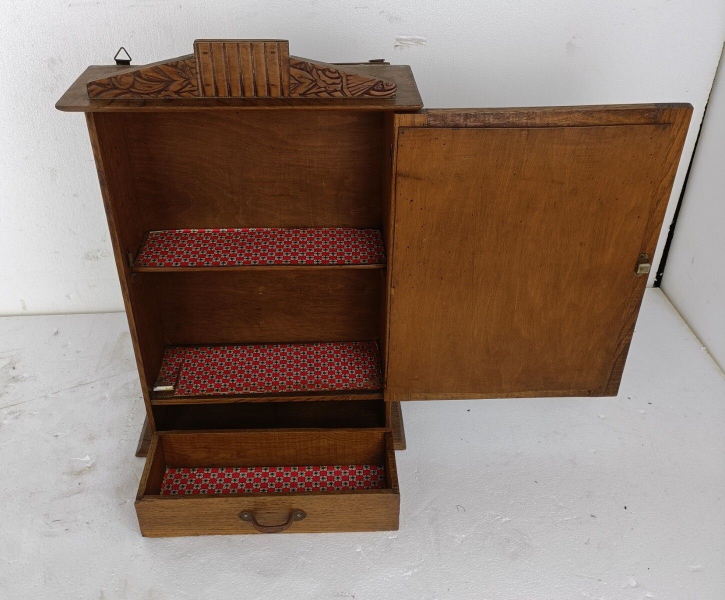 Medicine Apothecary Cabinet Gorgeous Ornate Wood Beveled Glass Japandi Style photo buy