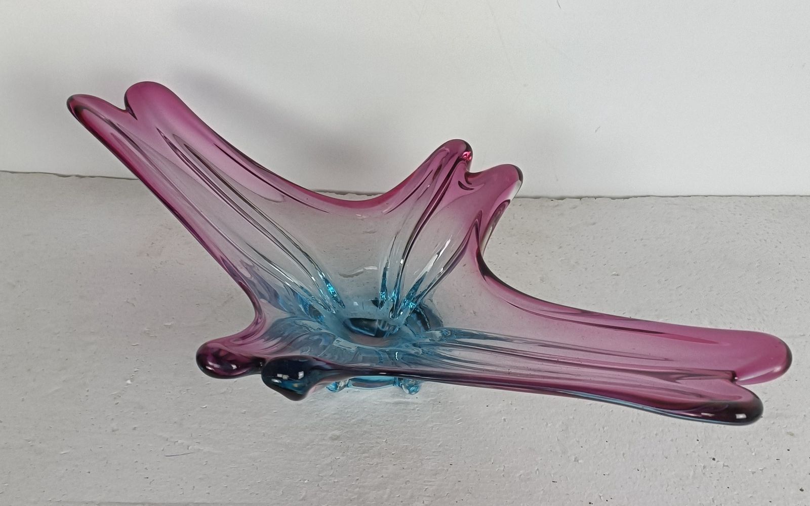 Gorgeous Bowl Dish Centerpiece Cranberry Azzuro Blue Art Glass Murano Italy Vint photo Home Decor