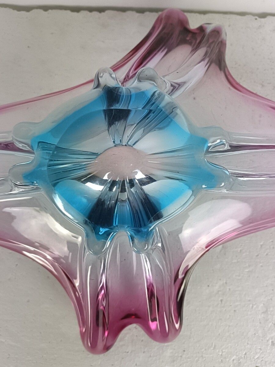 Gorgeous Bowl Dish Centerpiece Cranberry Azzuro Blue Art Glass Murano Italy Vint photo 162.0