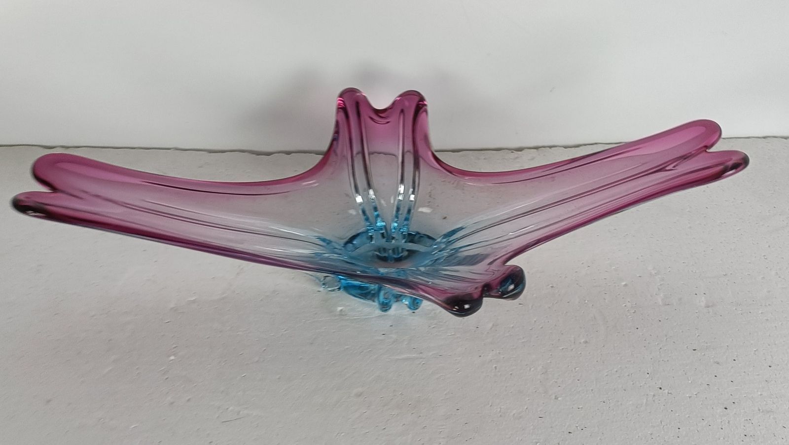 Gorgeous Bowl Dish Centerpiece Cranberry Azzuro Blue Art Glass Murano Italy Vint photo buy