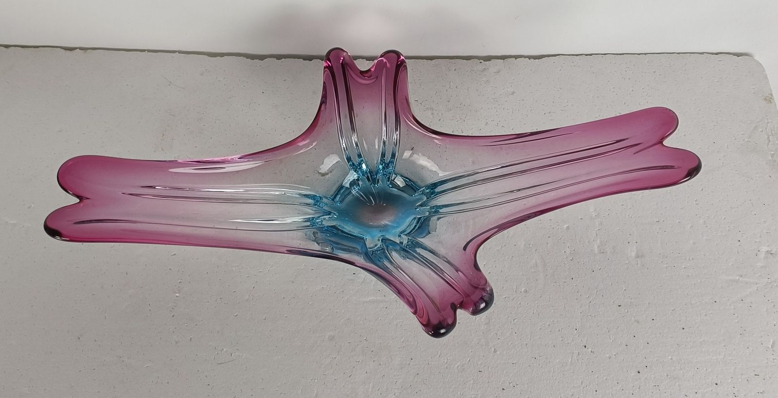 Gorgeous Bowl Dish Centerpiece Cranberry Azzuro Blue Art Glass Murano Italy Vint photo vintage