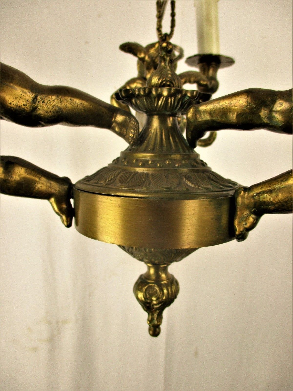French Bronze Chandelier 3 Lights Arms Putti Cherub Hollywood Regency Romantic photo vintage