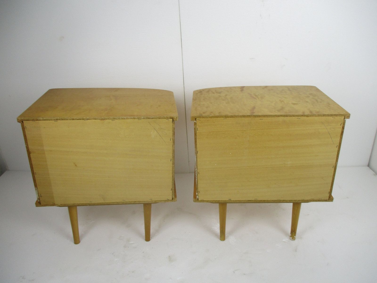 Vintage Nightstands End Tables Mid Century Modern Wood Retro Wow Pair Couple Dou photo furniture