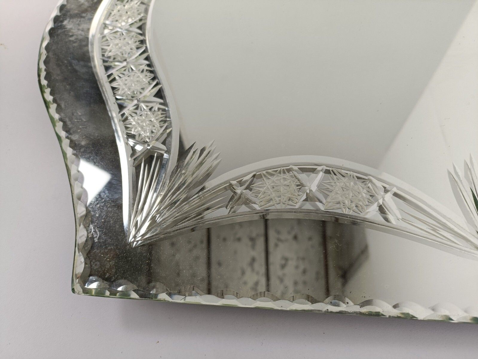 Venetian Mirror Ornate Etched Cut To Clear Glass  Clear Art Nouveau Antique Gorg photo furniture
