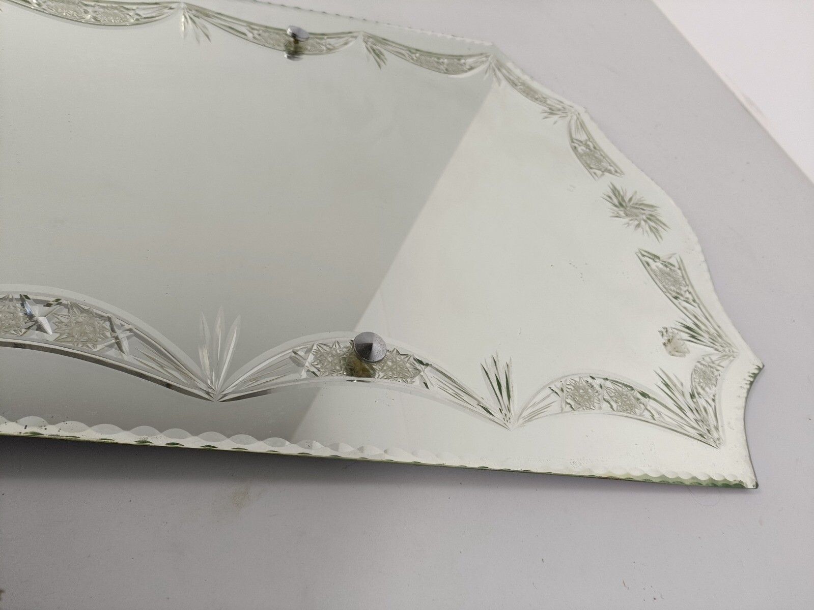 Venetian Mirror Ornate Etched Cut To Clear Glass  Clear Art Nouveau Antique Gorg photo vinterior