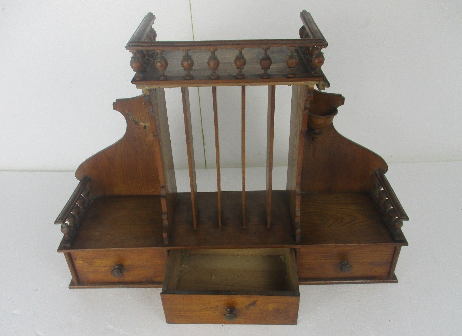 Antique Pediment Cabinet Spindles Display Kitchen Shelves Drawers Stunning photo vintage