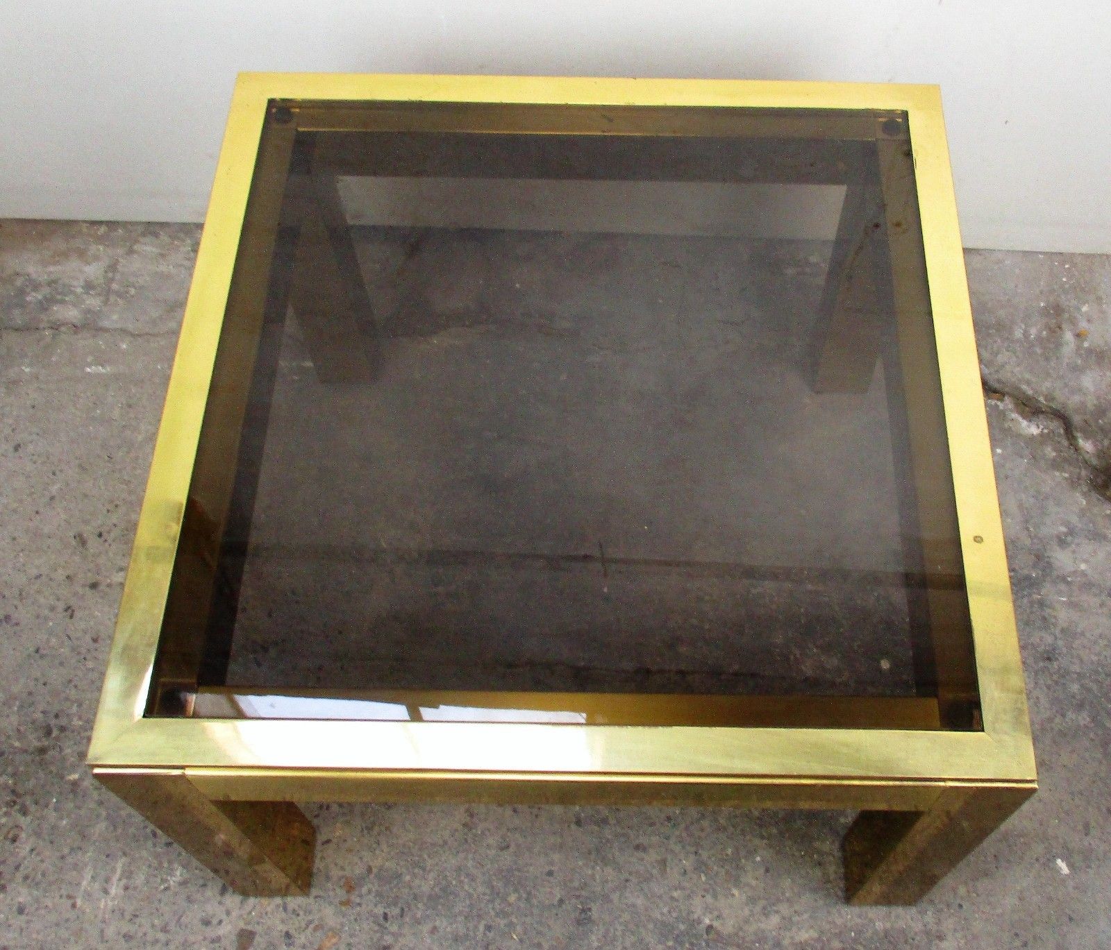 Vintage Italian Design Coffee Side Table Brass Smoked Glass Glam Era Romeo Rega photo Furniture