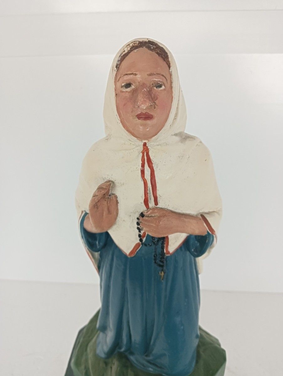 Large Statue Plaster St Bernadette Soubirous Plaster Polychrome Lourdes Vintage photo furniture