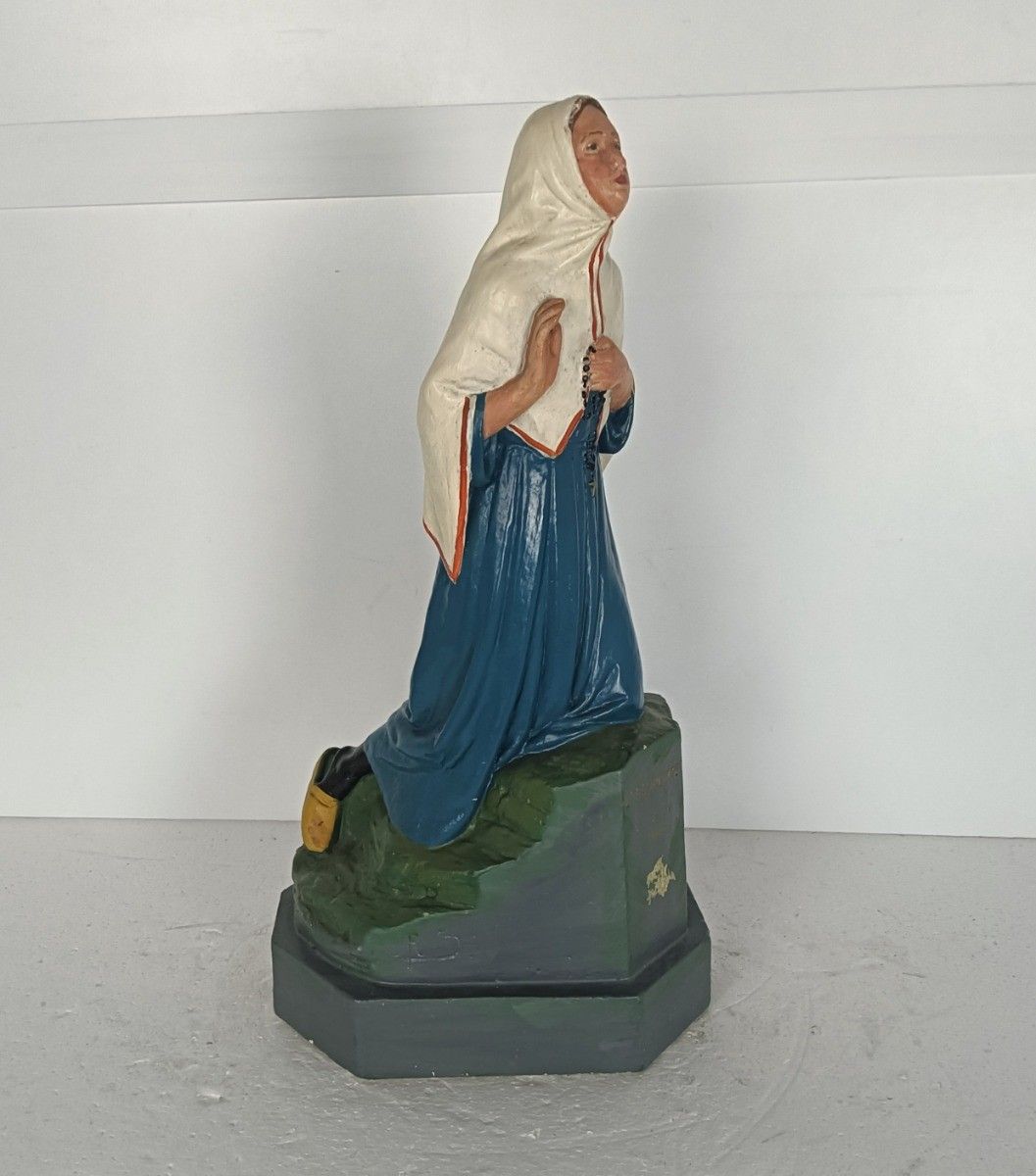 Large Statue Plaster St Bernadette Soubirous Plaster Polychrome Lourdes Vintage photo Art