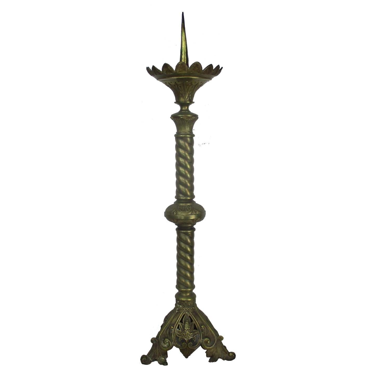 Large Antique Candle Holder Candlestick Church Altar Monastery Brass Twisted Ste