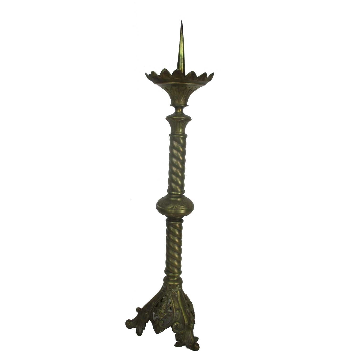 Large Antique Candle Holder Candlestick Church Altar Monastery Brass Twisted Ste photo 223.0