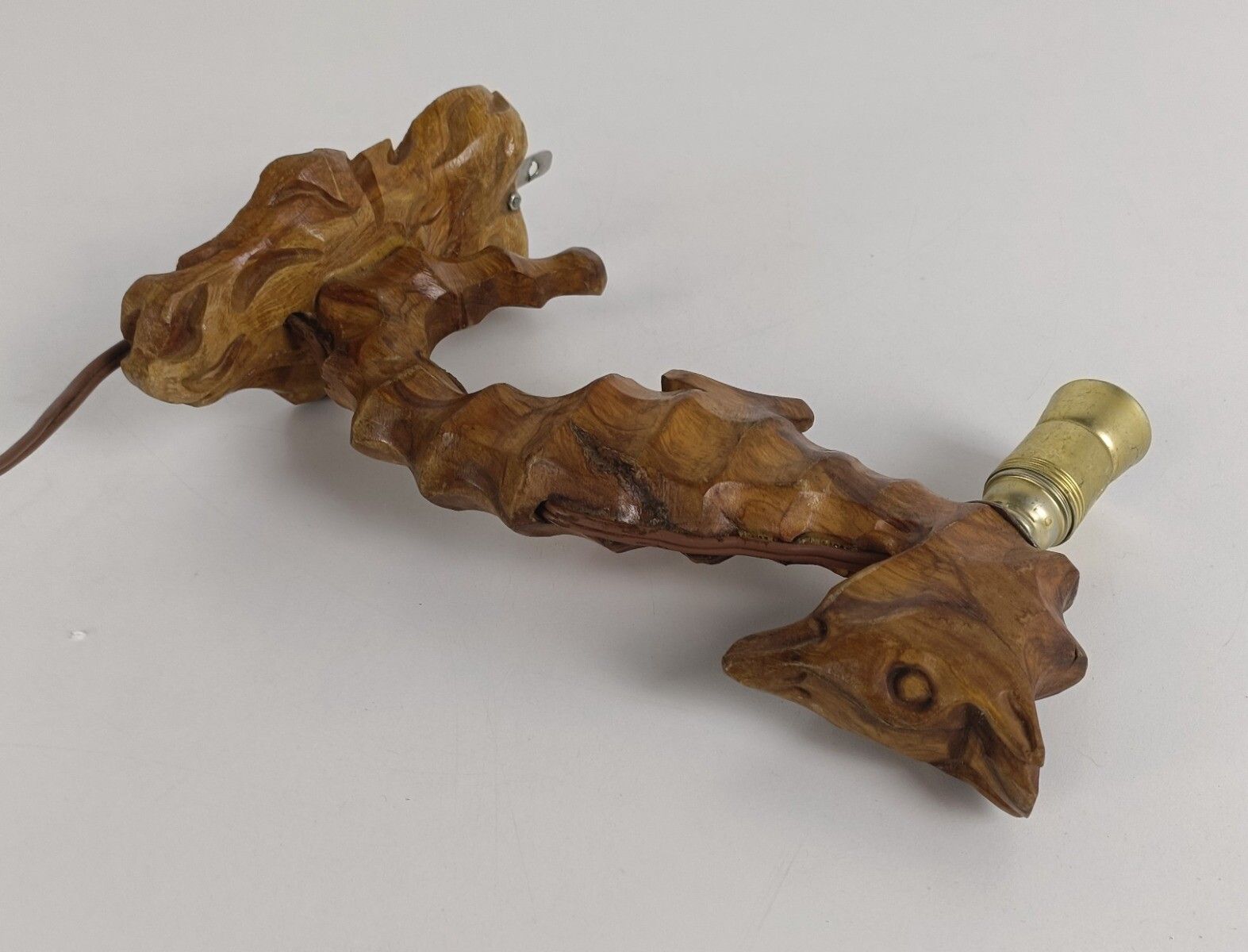 Vintage Hand Carved Wooden Wall Lamp Shade Seahorse Very Rare Funky photo vintage