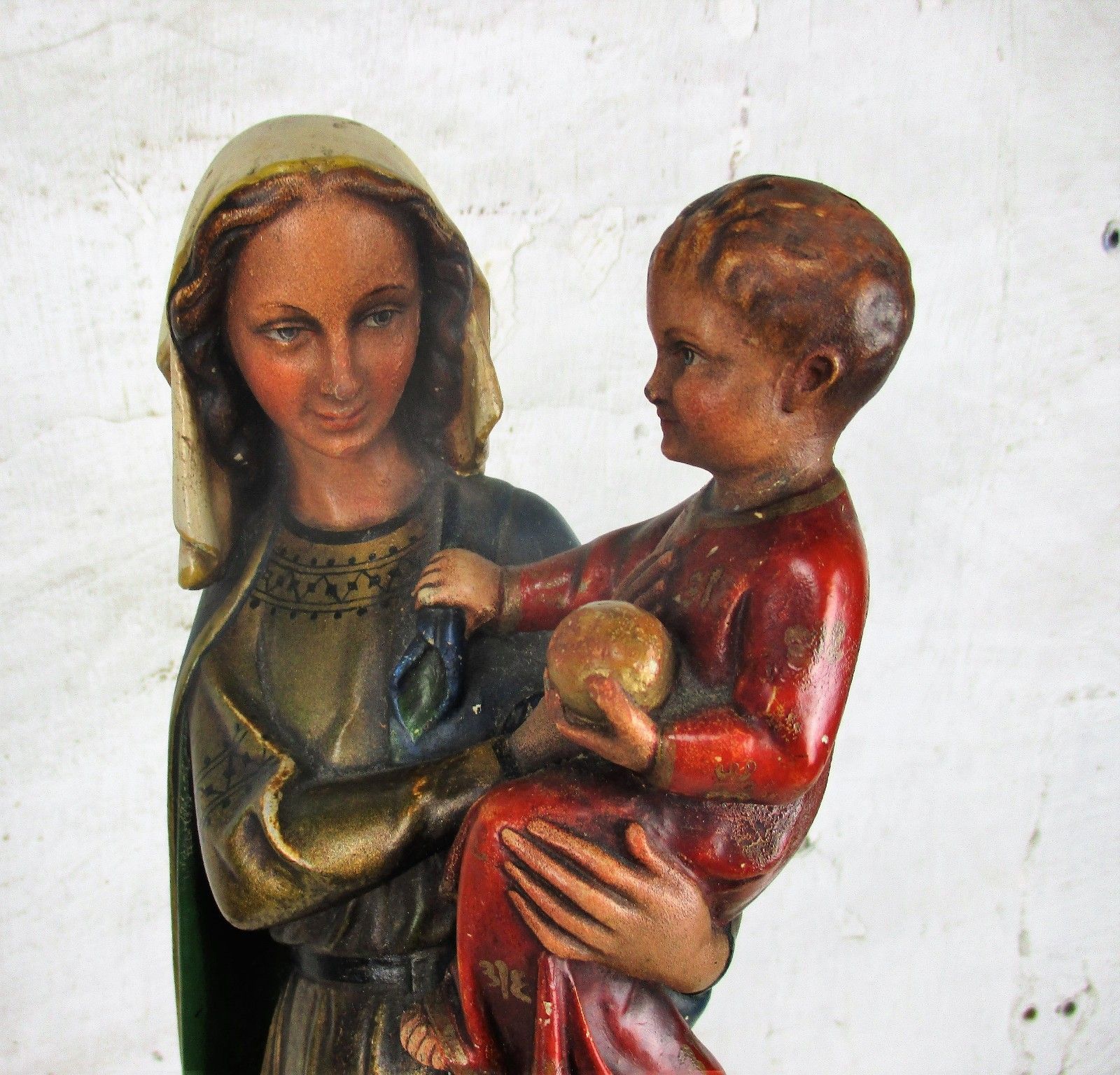 Antique 1900  Large  Church Statue Holy Mother Infant Child Neo Gothic Htf 17.7" photo vintage