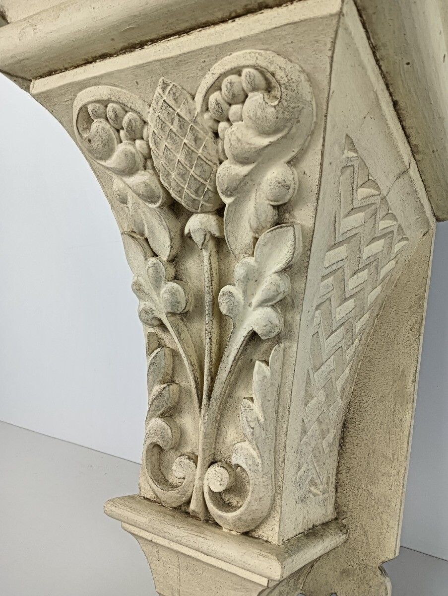 Large Beautiful Wooden Antique Console Painted White Ornate Architectural Stunni photo buy