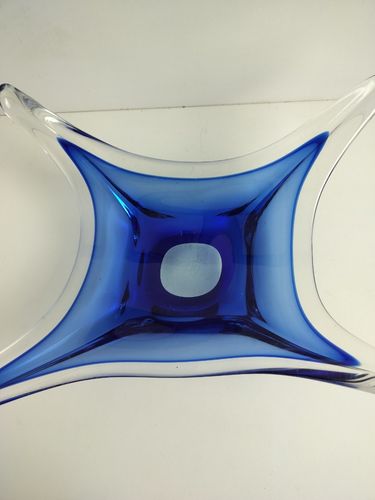 Gorgeous Bowl Dish Centerpiece Blue Clear Art Glass Murano Italy Vintage photo furniture