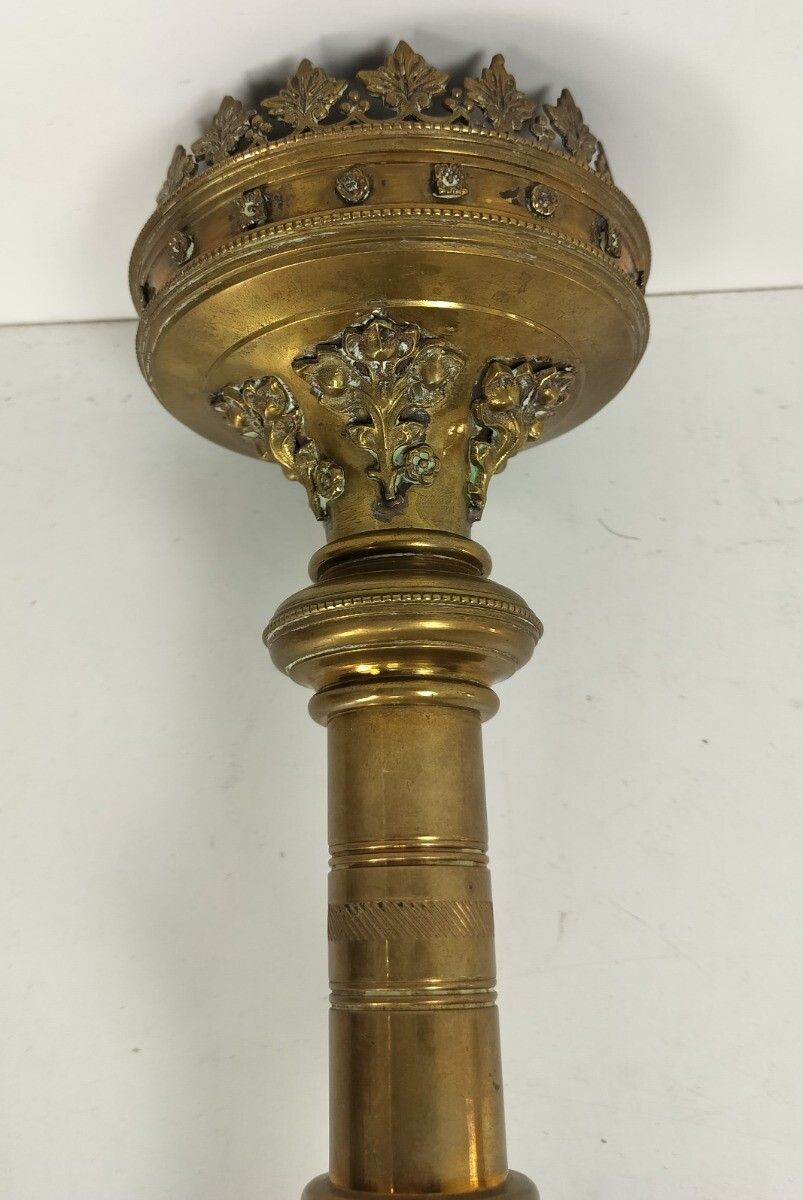 Gothic Antique Candle Holder Candle Stick Church Chapel Altar Monastery Brass  W photo buy