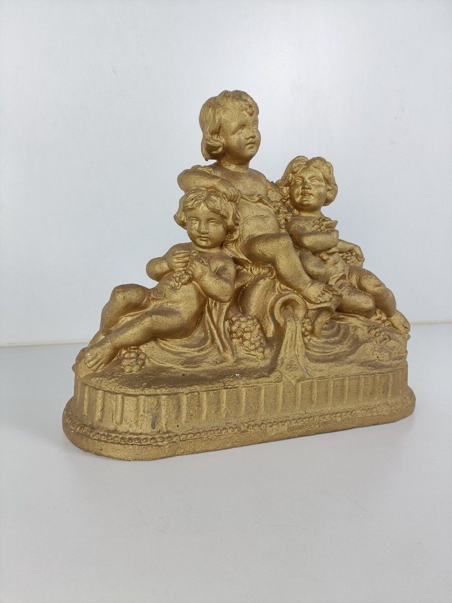 Gorgeous Antique Statue Figurine Plaster Children Eating Grapes Putti photo for sale