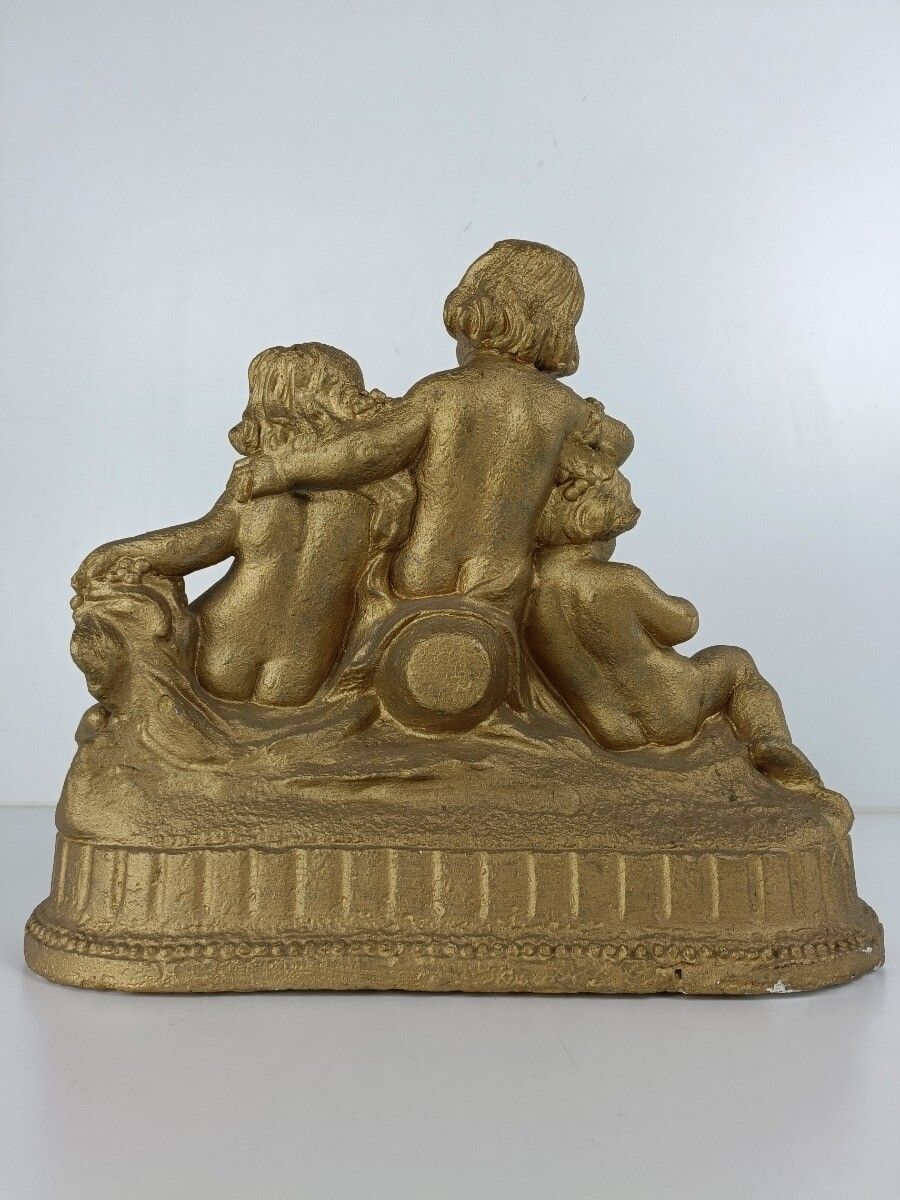 Gorgeous Antique Statue Figurine Plaster Children Eating Grapes Putti photo buy