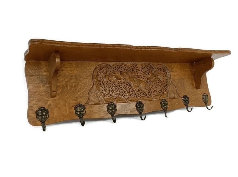 Coat Rack Hat Rack Kitchen Rack Deer, French Oak, Hand Carved, Ornate, Xl, Hallw