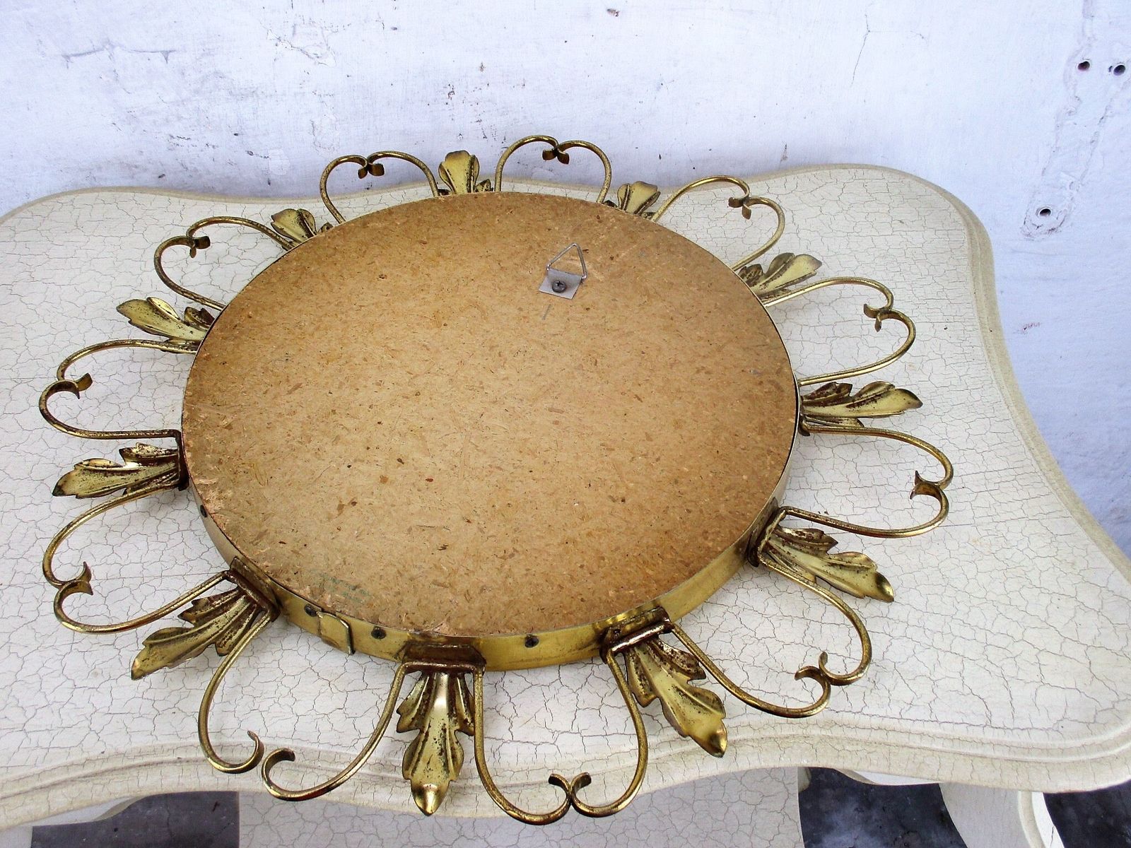 Vintage Starburst Sunburst Metal Wall Convex Mirror Mid Century Gold Leaves photo 142.0
