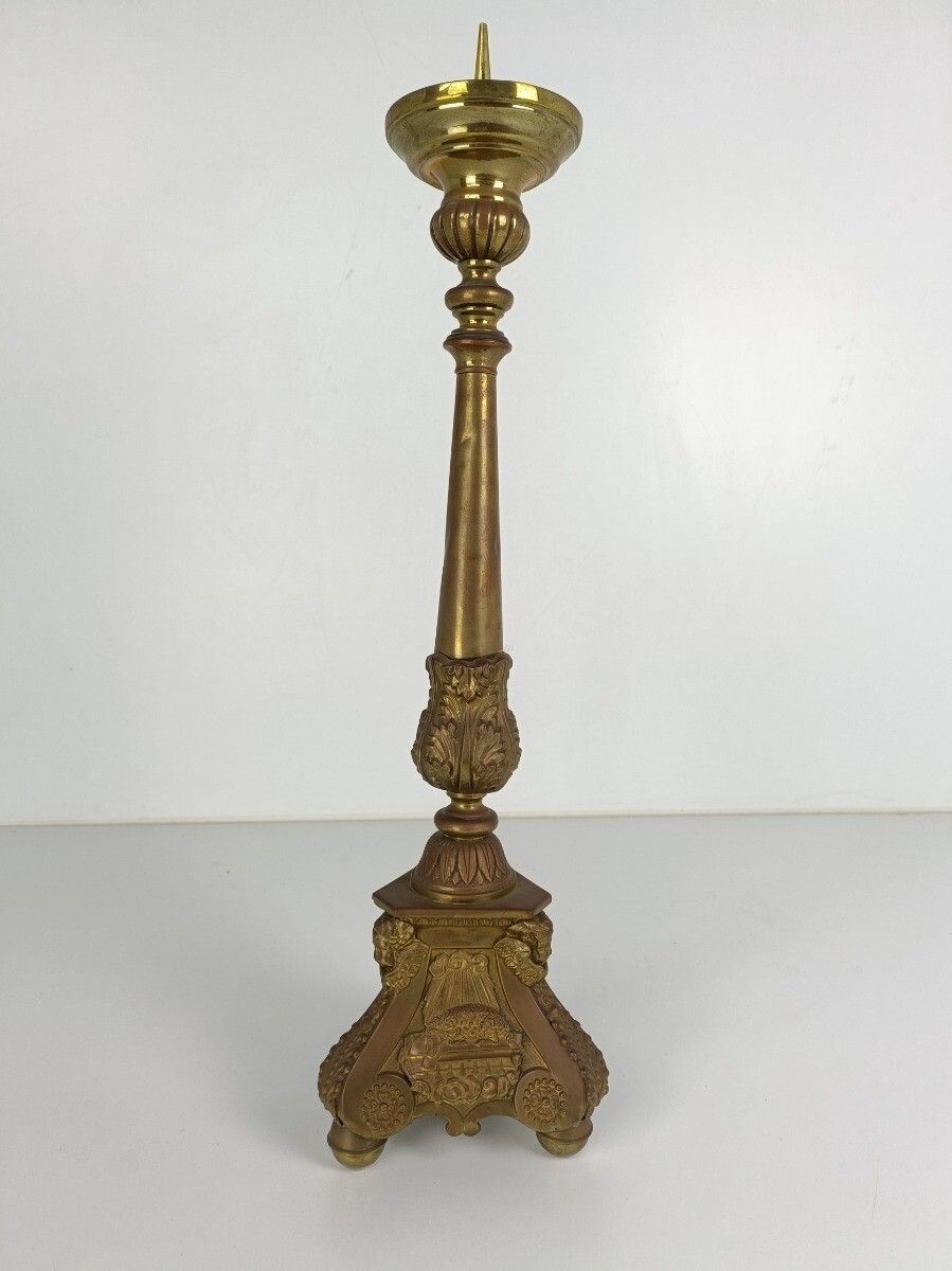 Antique Brass Church  Candle Holder Candle Stick Holder 17th C Angels Religous S photo Home Decor