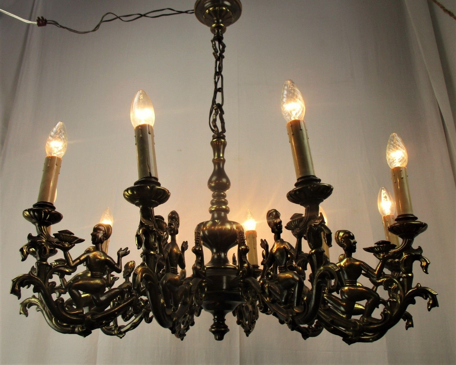 Impressive Eastern Style Chandelier Bronze 10 Lights Genie Figurines Lamps  Htf photo for sale
