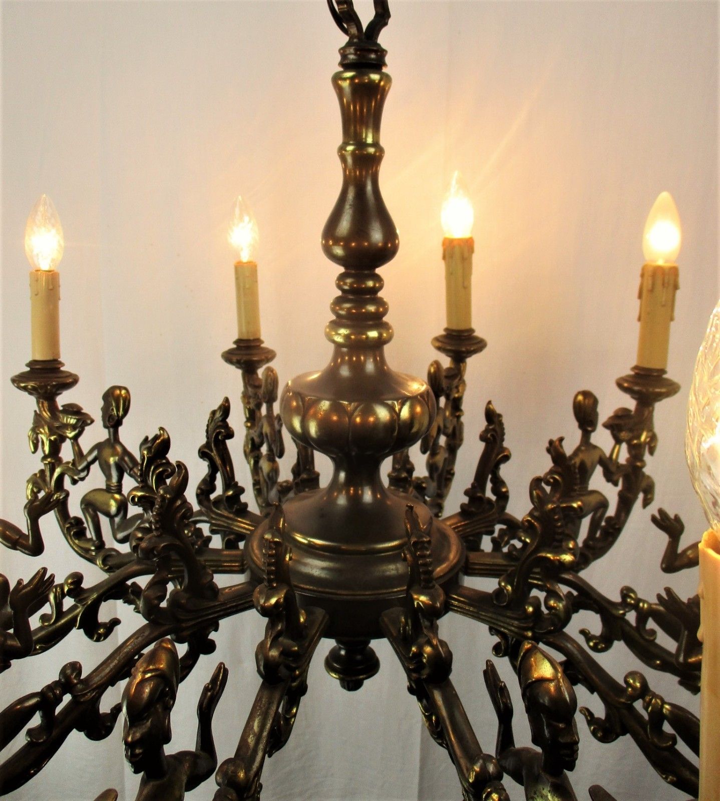 Impressive Eastern Style Chandelier Bronze 10 Lights Genie Figurines Lamps  Htf photo buy