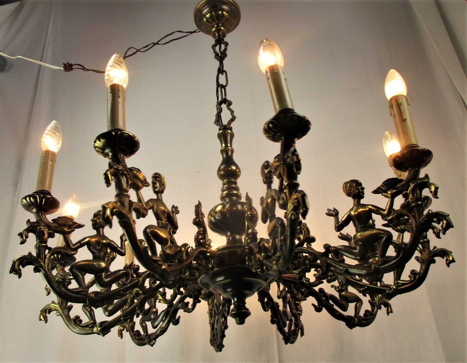 photo for sale Impressive Eastern Style Chandelier Bronze 10 Lights Genie Figurines Lamps  Htf