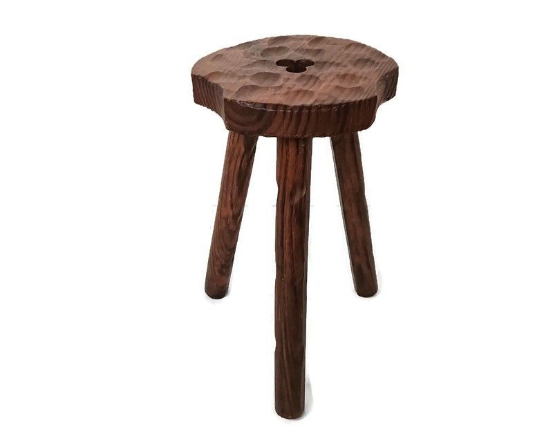 Spanish Milking Stool Table Pedestal Plant Bonsai Stand Carved Wood Barn Farmhou