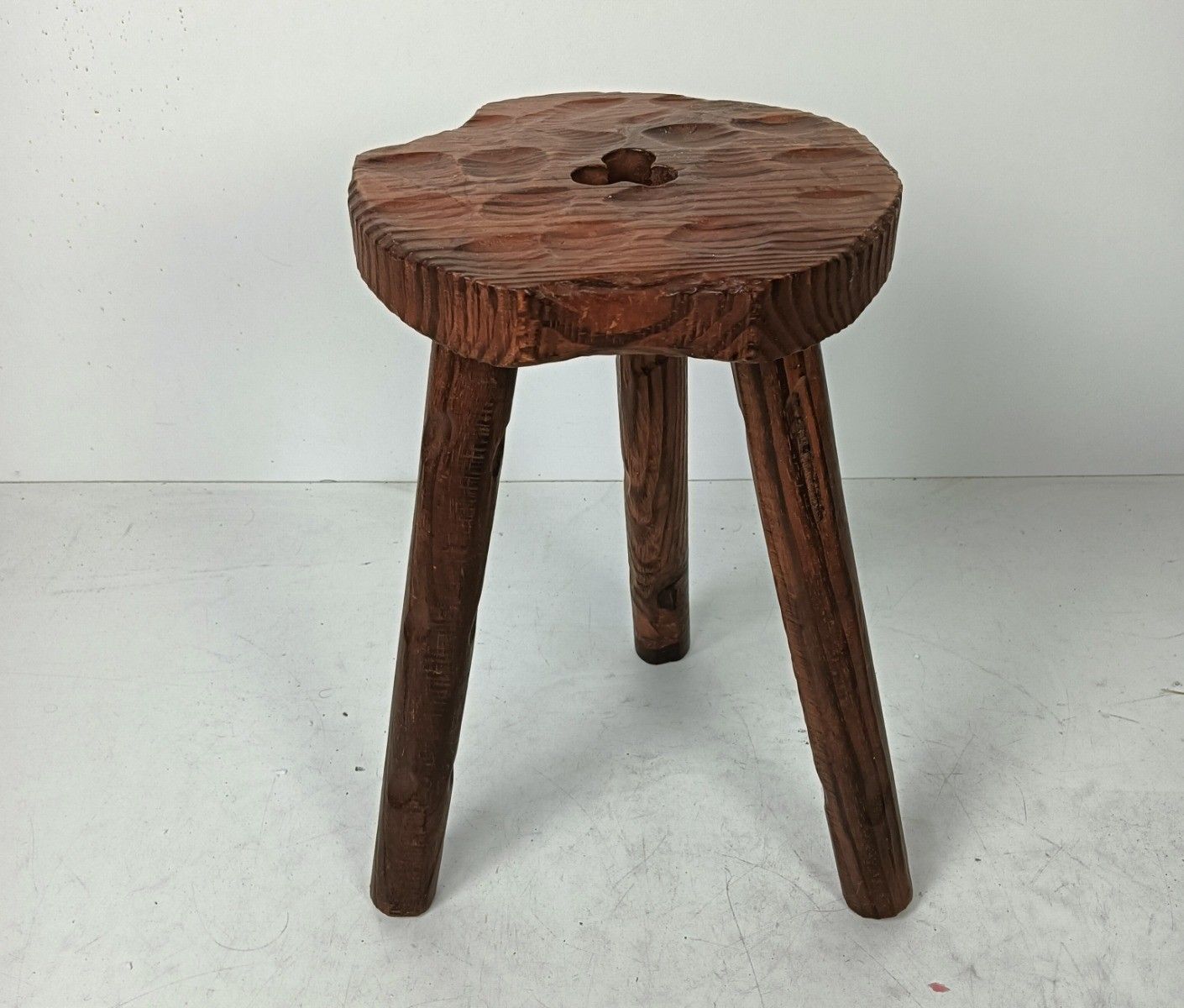 Spanish Milking Stool Table Pedestal Plant Bonsai Stand Carved Wood Barn Farmhou photo for sale