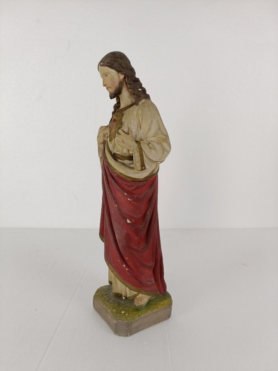 Statue Jesus Christ Savior Sacred Heart Holy Heart Plaster Antique Art Deco photo for sale