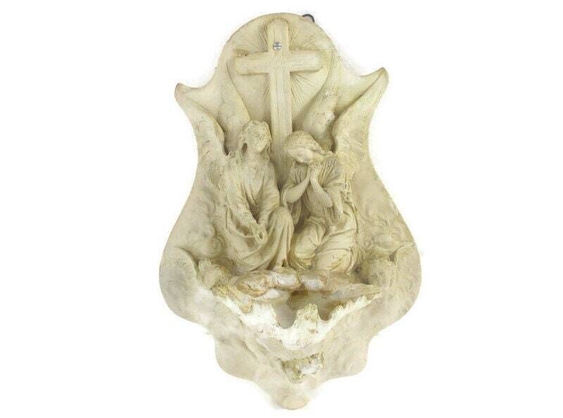 Large Antique Porcelain  Meerschaum Holy Water Font Vessel Angels  Church Wow Ex