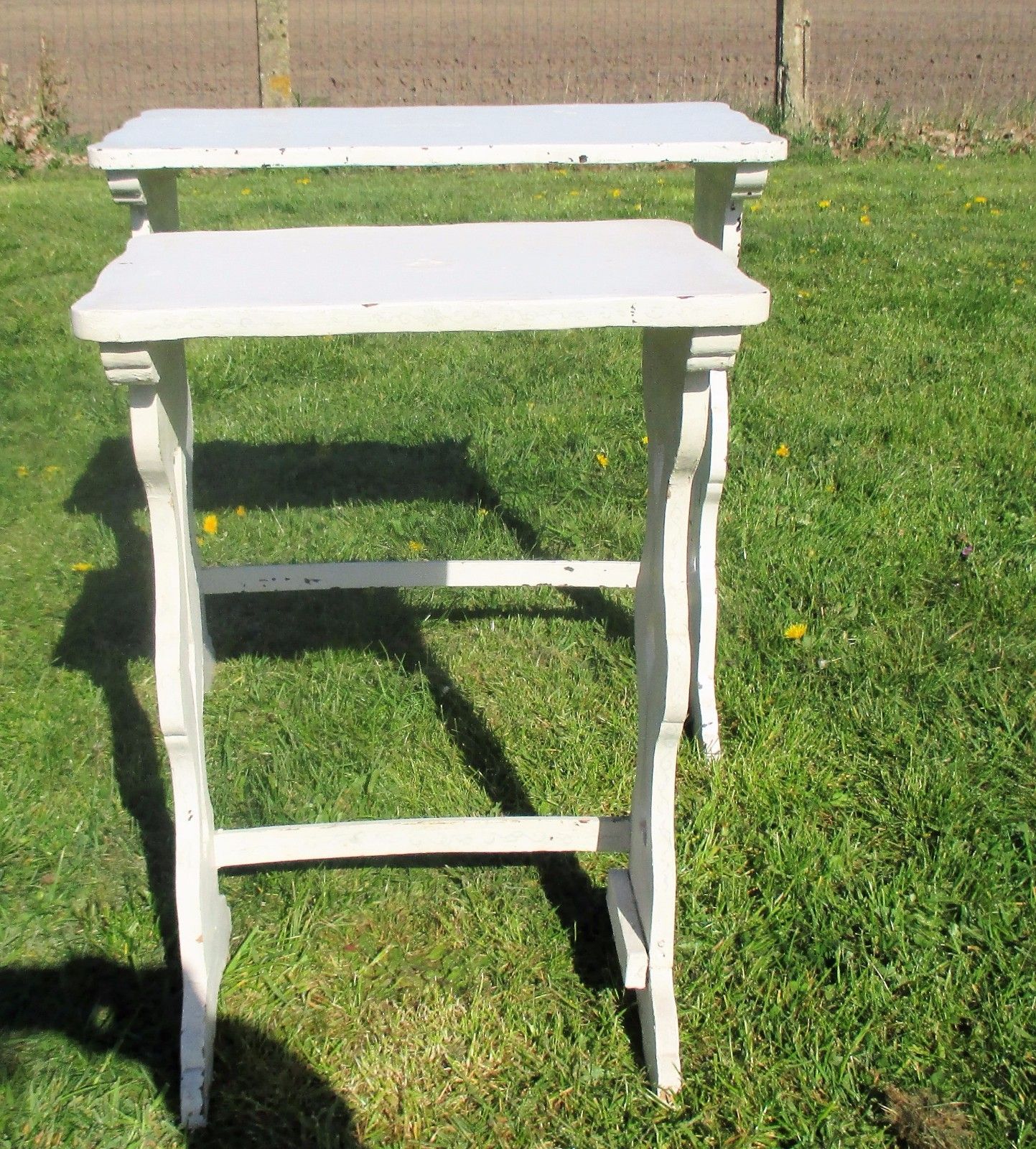 2 Antique French White Wood Nesting Side Tables French Provincial Stunning Wow photo 260.0
