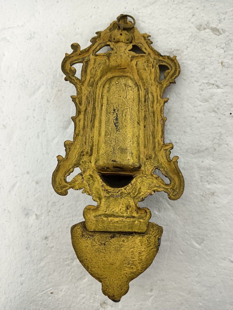 Holy Water Font Saint With Infant Jesus Spelter Antique Art Deco Wall Hanging photo vintage