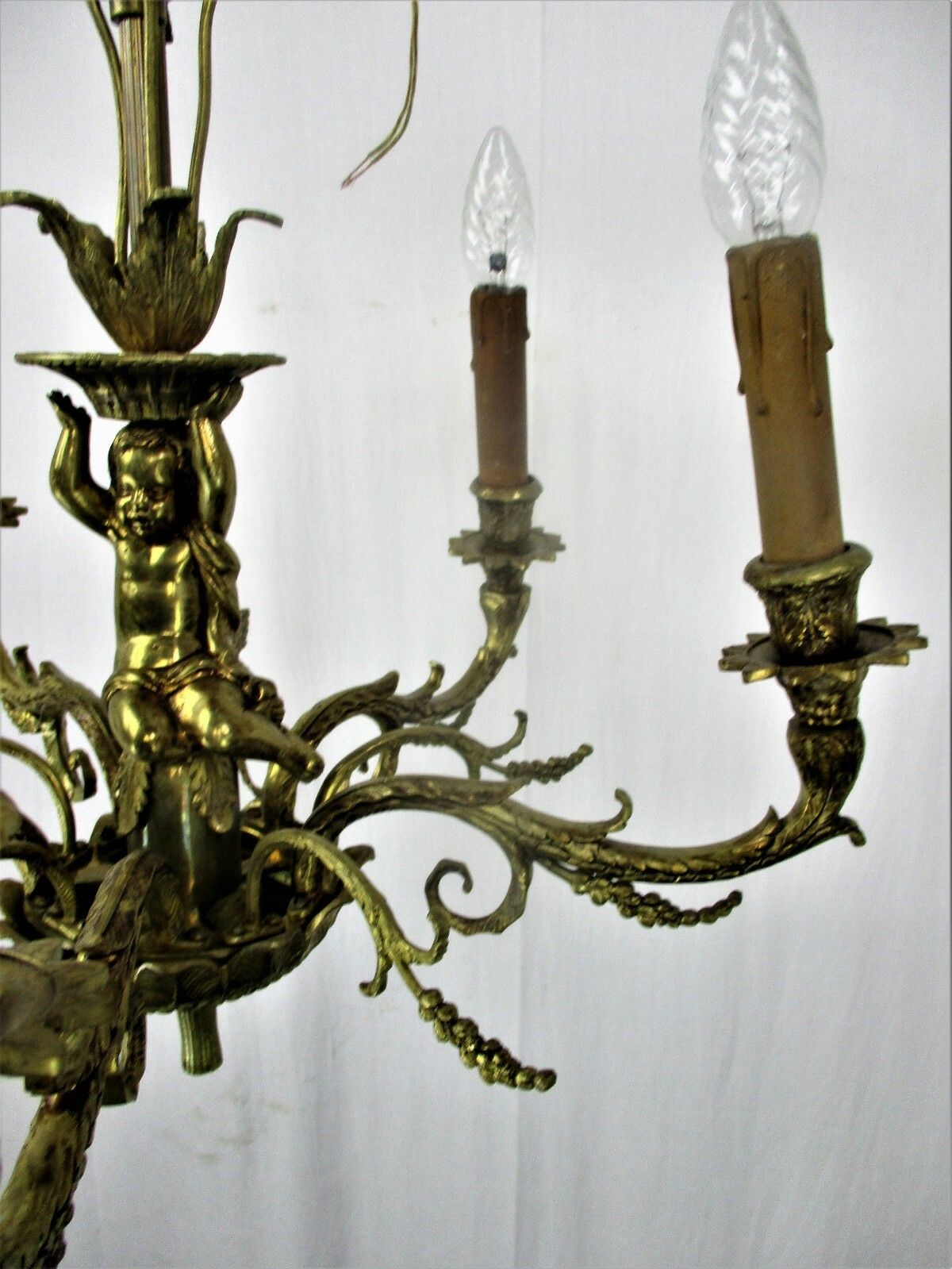 photo furniture Stunning Chandelier 5 Lights Arms Putti  Hollywood Regency Era Maison Jansen